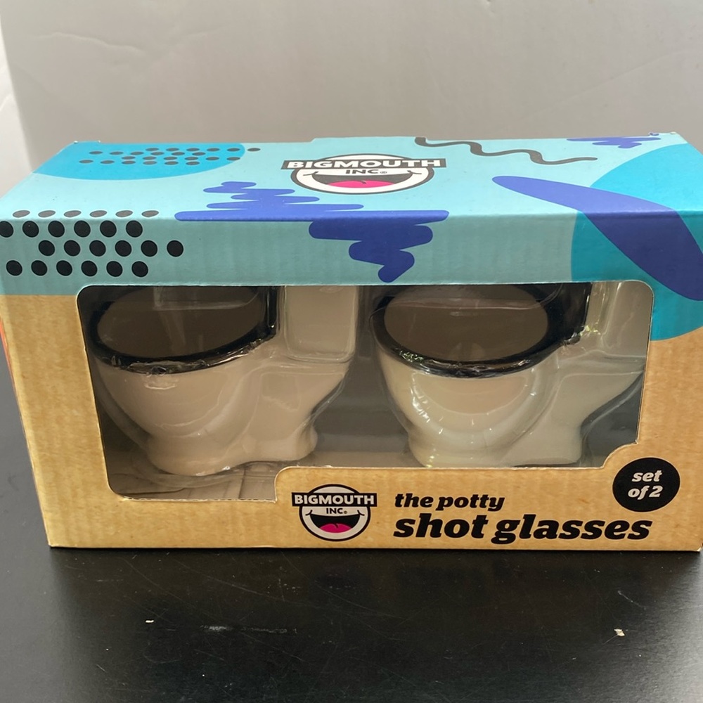 The Potty shot glasses Big Mouth Inc set of 2 1.5oz toilet shaped ceramic shots